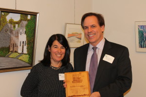 Rogers receives River Friend award from Julia Blatt, Massachusetts Rivers Alliance executive Director and Belmont resident. Photo provided by Dave Rogers.