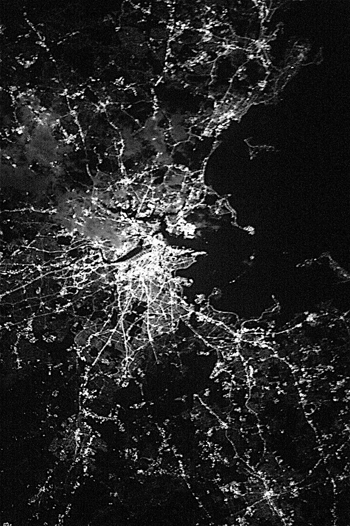 Boston at Night-NASA BW