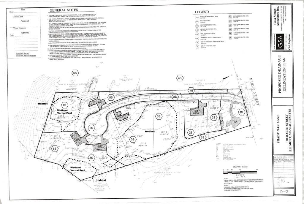 Map 2. The three areas within the property at 178 Marsh Street designated by dotted lines are wetlands (also known as isolated lands subject to flooding (ISLF)) bordering Habitat that face potential damage from the proposed road and homes on the property. ILSF is one of the resource areas in the jurisdiction of the Conservation Commission.