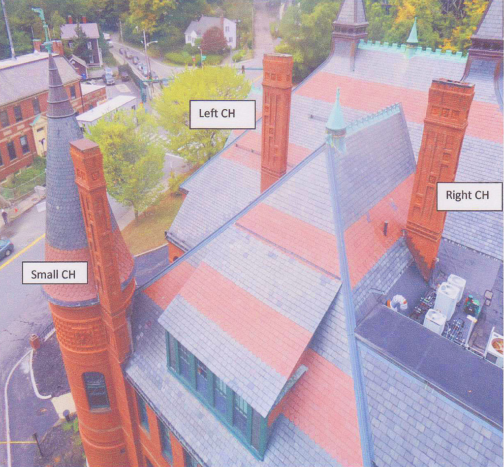 Belmont’s Town Hall chimneys. Source: Boston Chimney and Tower.