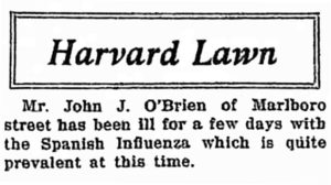 First mention of the Spanish Influenza in the Belmont Patriot, September 14, 1918.