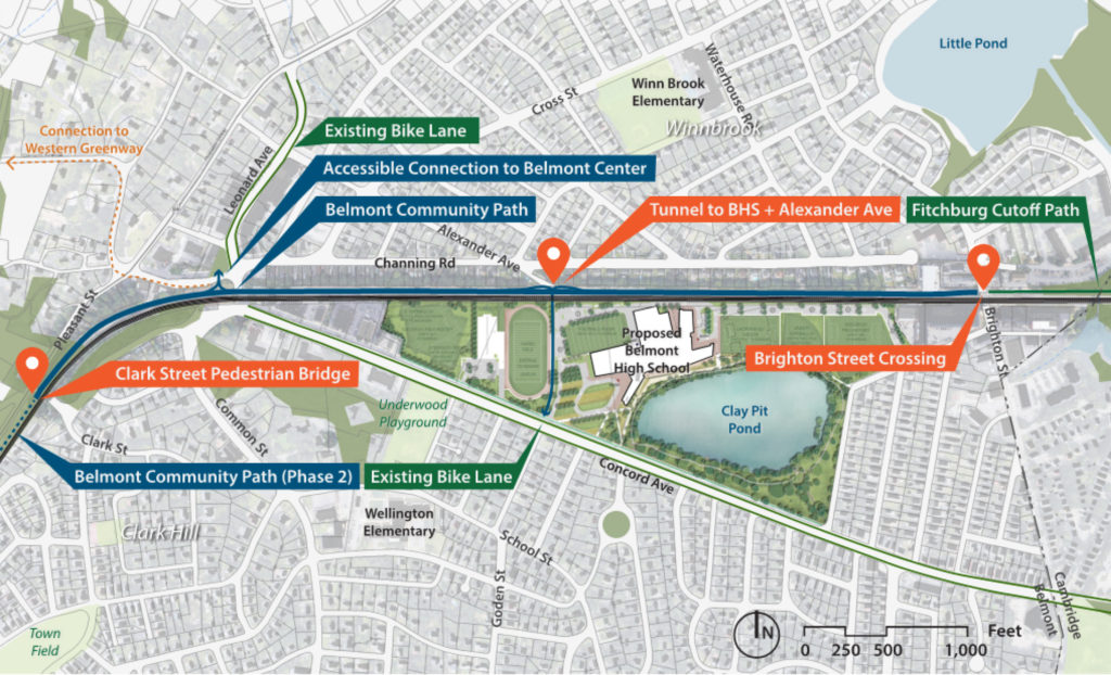 Map of the proposed Phase 1 Belmont Community Path design. Graphic by Nitsch Engineering