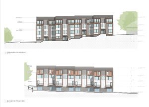 A side view of the planned Chapter 40B townhouses at 91 Beatrice Circle. 