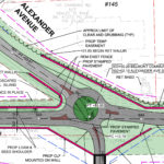 Blueprint showing the roundabout proposed for where the path crosses Alexander Avenue. School. During the July 23 meeting, state leaders said this would be only the third bicycle roundabout in Massachusetts.