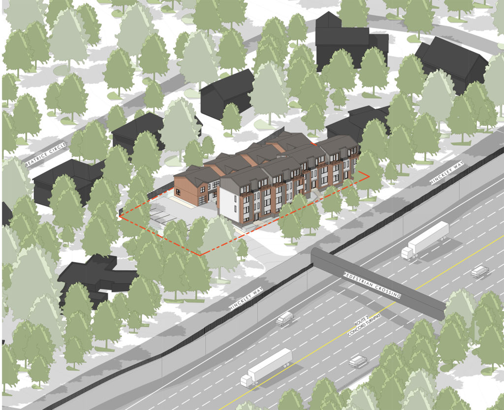 A depiction of the planned Chapter 40B development at 91 Beatrice Circle, as submitted by 91 Beatrice Circle LLC to Mass Housing on August 12.