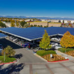 Parking lot with solar canopies