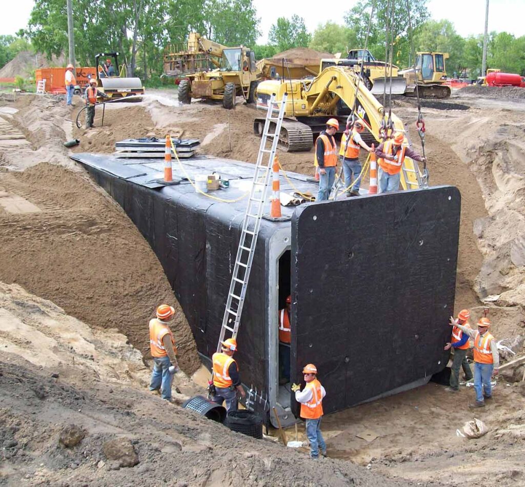 "Cut and cover" tunnel construction.