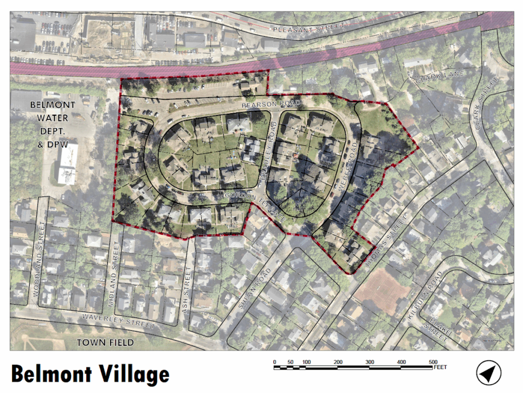 Aerial photo of Belmont Village site.