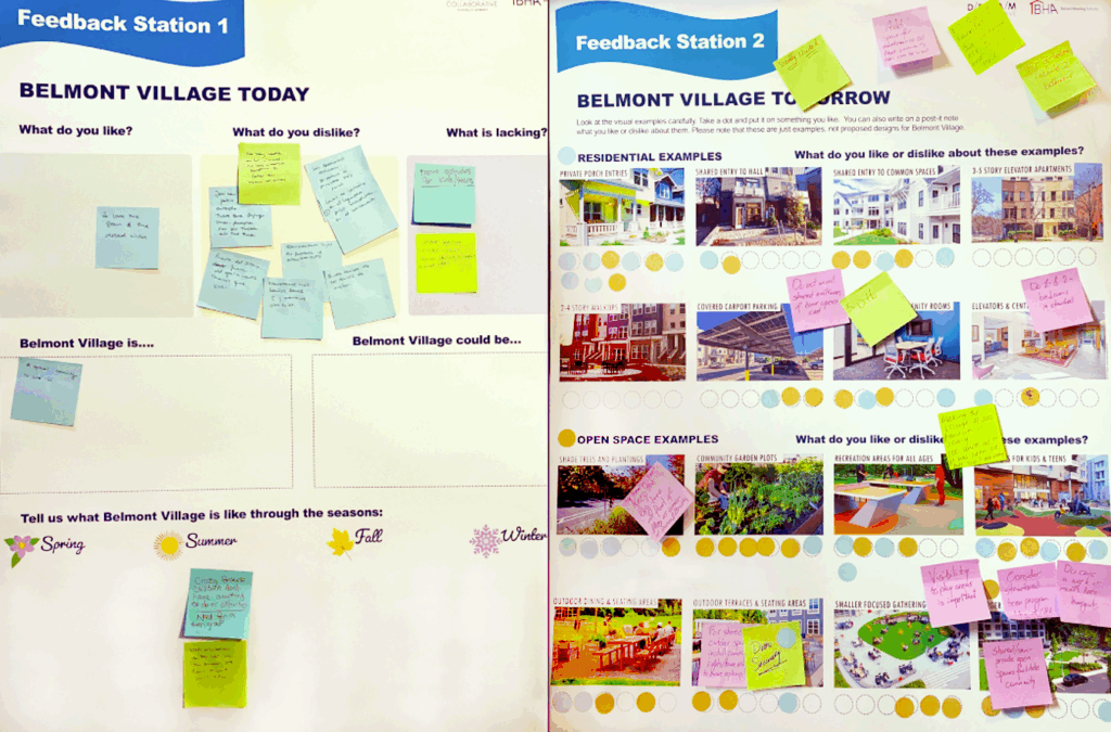 Engagement board from the May 2025 resident meeting show residents’ priorities.